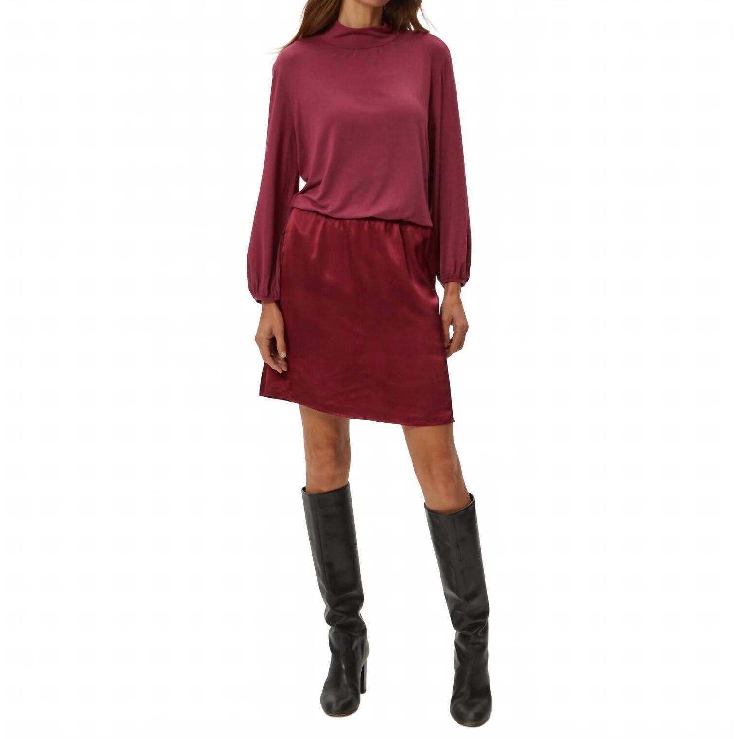New Michael Stars Myla Mixed Fabric Satin Mini Dress In Garnet